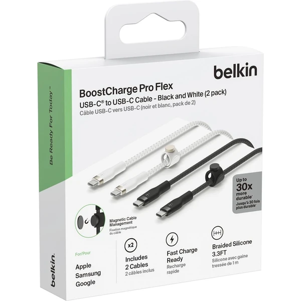Belkin BOOST Charge Pro-Flex USB-C/USB-C kábel 60W 1m biely/čierny 2 ks - Káble a redukcie - Obrázok 63N9000L01