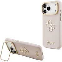 Guess PU Grained 4G Logo Stand Camera Frame kryt iPhone 17 Pro Max ružový - Puzdra
