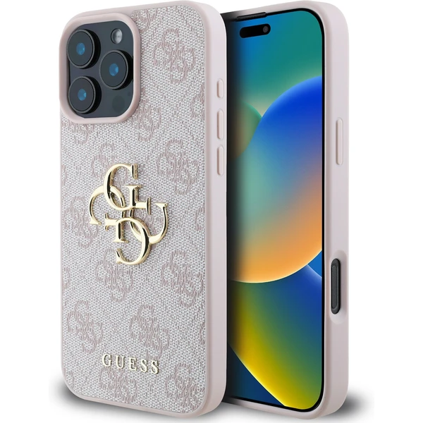 Guess PU 4G Metal Logo kryt pre iPhone 16 Pro Max ružový - Puzdra - Hlavný obrázok