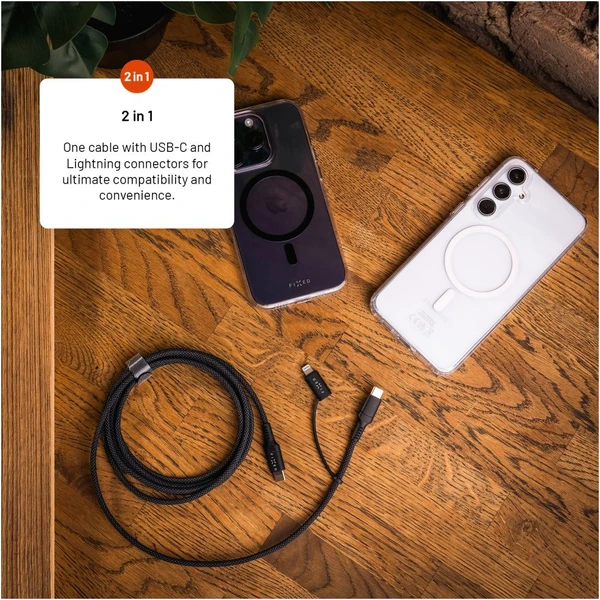FIXED nabíjací kábel s USB-C/USB-C a Lightning, 3m, MFi, PD 60W, sivý - Káble - Obrázok 6406c3eafe9b4f1897e180cdd553e707