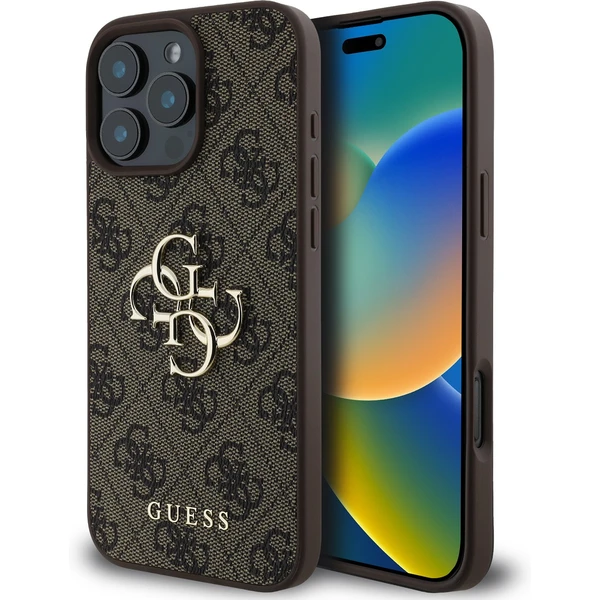 Guess PU 4G Metal Logo kryt pre iPhone 16 Pro hnedý - Puzdra - Hlavný obrázok
