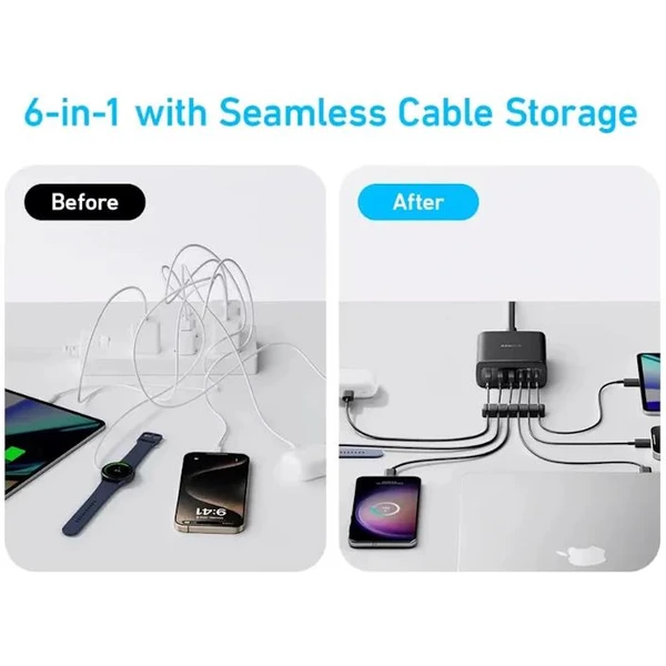 Anker nabíjacia stanica 112W 3xUSB-C, 3xUSB čierna - Nabíjačky - Obrázok 658fa6b814234a65b7e6d98cafc70b07