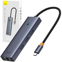 Baseus húb Ultra Joy USB 6v1 (USB-C/1xHDMI4K30Hz/3xUSB 3.0/1xPD/RJ45) sivý - Dokovacie stanice