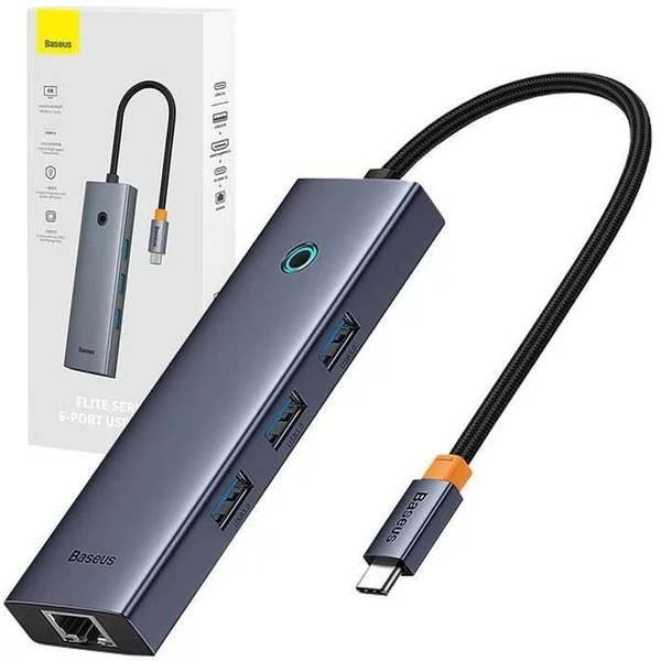 Baseus húb Ultra Joy USB 6v1 (USB-C/1xHDMI4K30Hz/3xUSB 3.0/1xPD/RJ45) sivý - Dokovacie stanice - Hlavný obrázok