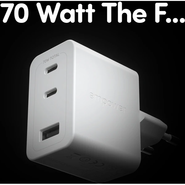 PanzerGlass® empower nabíjačka Turbo GaN (70 W) 2x USB-C + 1x USB-A, biela - Nabíjačky - Obrázok 663J000K01