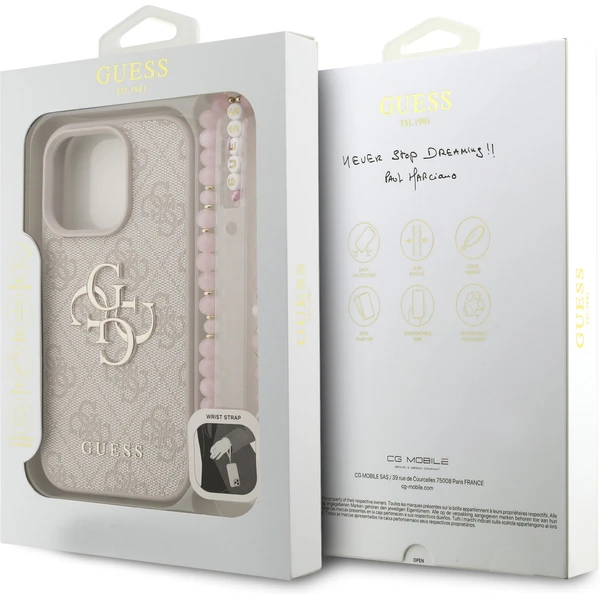 Guess PU 4G Metal Logo Strap kryt iPhone 16 Pre ružový - Puzdra - Obrázok 668070f84773434ebbc1e4667cbcbdf6