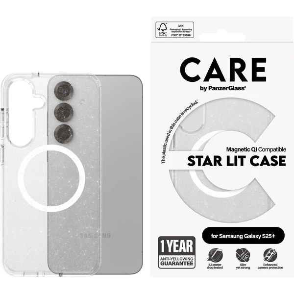 PanzerGlass® CARE kryt Samsung Galaxy S25+ Star Lit trblietavý/biely QI - Puzdra - Obrázok 66FC000J01