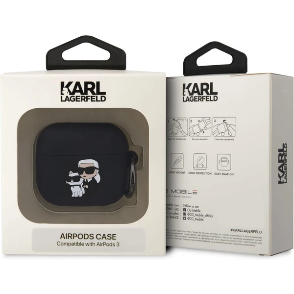 Karl Lagerfeld 3D Logo NFT Karl and Choupette puzdro AirPods 3 čierne - Puzdra - Obrázok 66N6000701
