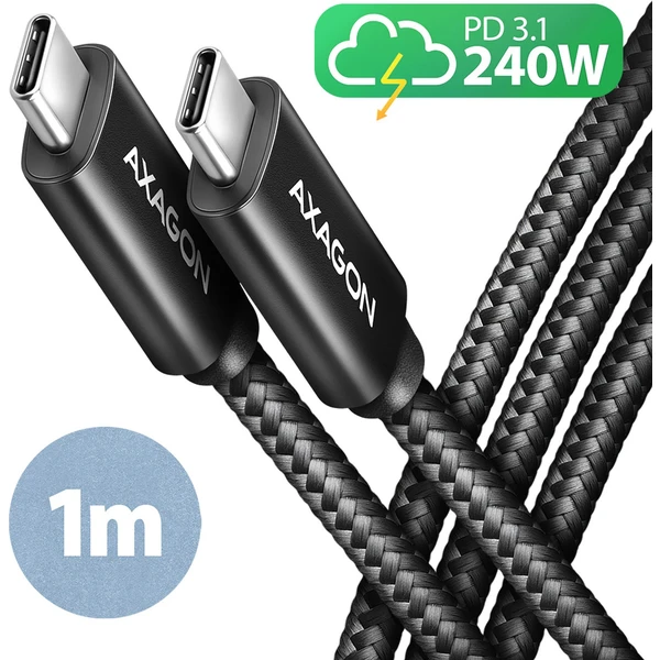 AXAGON BUCM2-CM10AB USB-C/USB-C napájací kábel 240W 1m čierny - Káble a redukcie - Hlavný obrázok