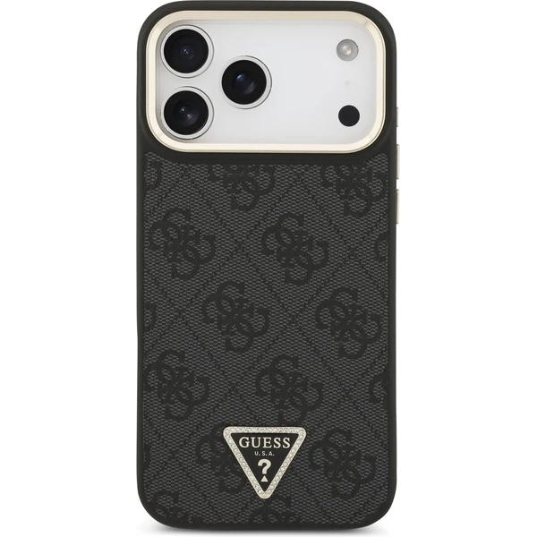 Guess PU Leather 4G Triangle Logo Gold Frame MagSafe kryt iPhone 17 Pro Max čierny - Puzdra - Obrázok 67256854491940c19dfae6b81e95ea1b