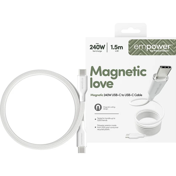PanzerGlass USB-C/USB-C magnetický napájací kábel 240W 1,5m biely - Káble a redukcie - Obrázok 673J000K01