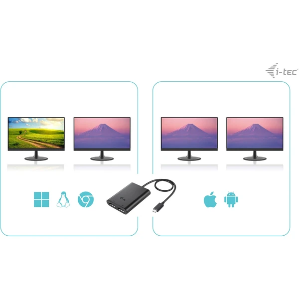 i-tec USB-C/2x DisplayPort redukcia čierna - Káble a redukcie - Obrázok 67AS100501