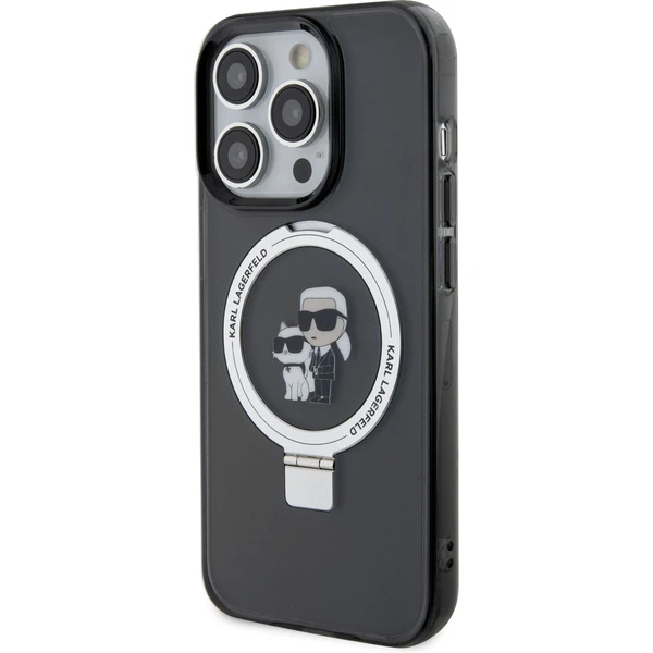 Karl Lagerfeld Ringstand Karl a Choupette MagSafe kryt iPhone 15 Pre čierny - Puzdra - Obrázok 67I8000601