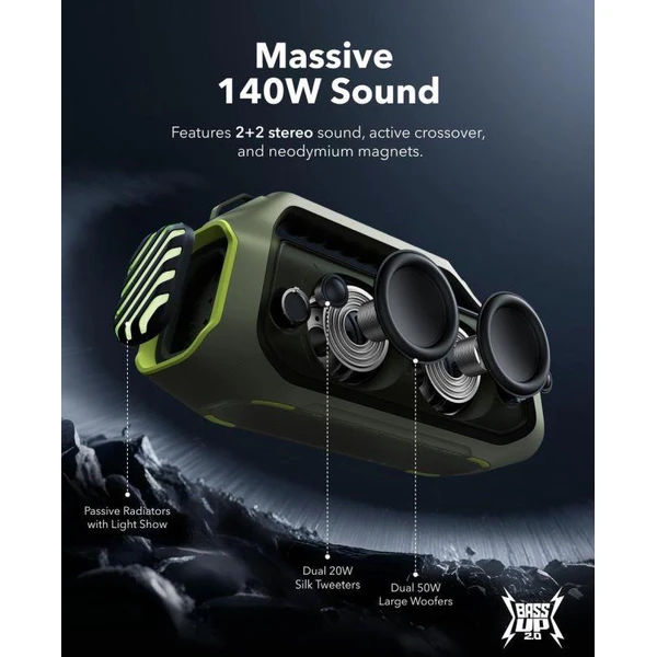Anker Soundcore Boom 2 Plus bezdrôtový reproduktor zelený - Reproduktory - Obrázok 67b6bc27dfaf48c0a8c4cc2f66cd255a