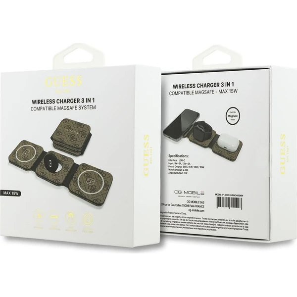 Guess PU 4G MagSafe bezdrôtová nabíjačka 3v1 hnedá - Nabíjačky - Obrázok 681fad58b5d44437b714a5b5a72bcea2