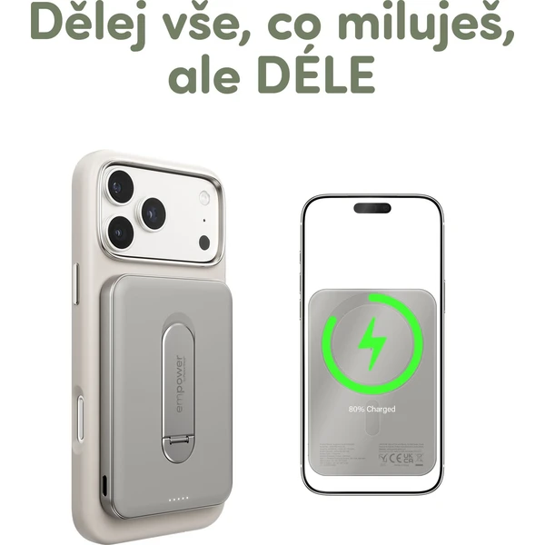 PanzerGlass® empower bezdrôtová Qi2 powerbanka 5000 mAh, MagSafe, otočný stojan, sivá - Powerbanky - Obrázok 683J000K01