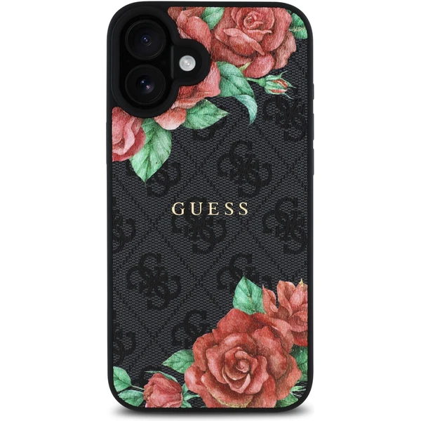Guess PU Leather 4G Roses MagSafe kryt iPhone 16 čierny - Puzdra - Obrázok 68479608afc14e558614a26ecd2b5e0d