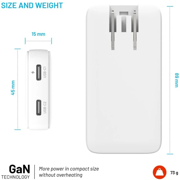 FIXED Slim Traveller GaN cestovná nabíjačka s 2x USB-C a adaptérmi (45W) biela - Nabíjačky - Obrázok 685535bd463a459291a1d9454672ce6e