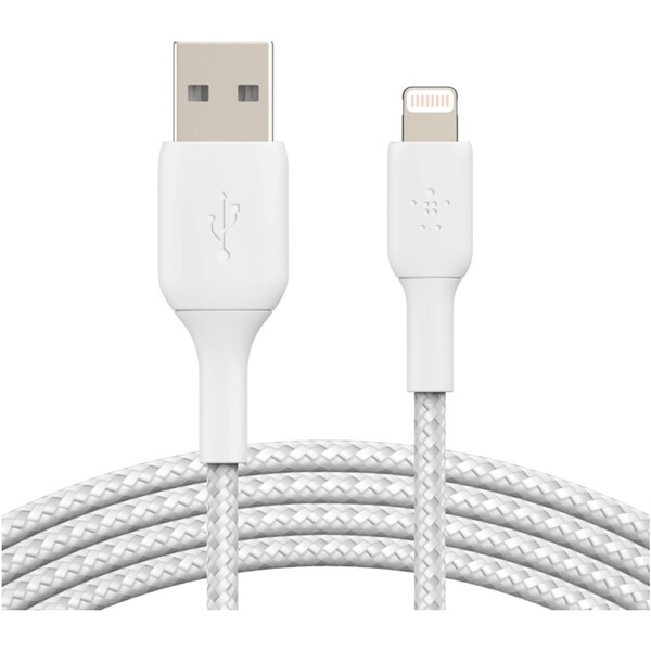 Belkin BOOST Charge Braided Lightning/USB-A odolný kábel, 2m, biely