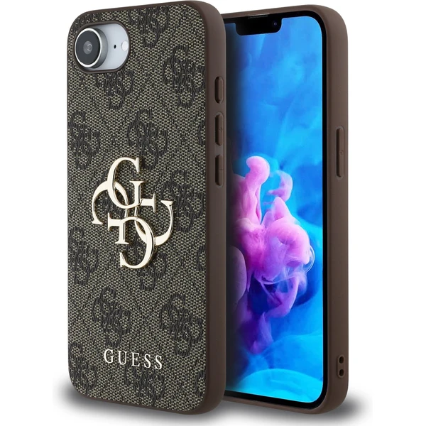 Guess PU 4G Metal Logo kryt iPhone 17e/16e hnedý - Puzdra - Hlavný obrázok