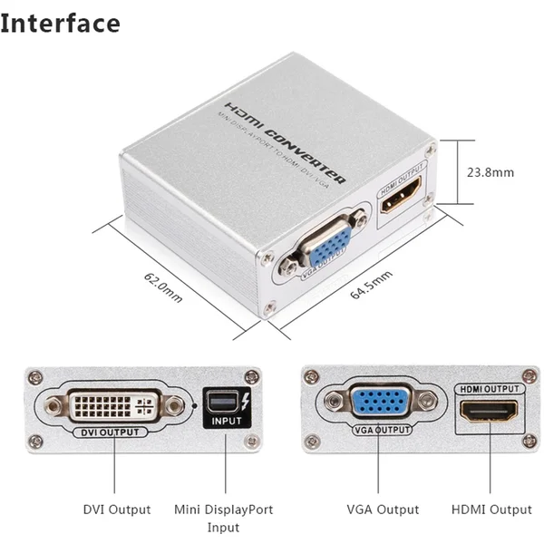 PremiumCord Mini DisplayPort -> HDMI/DVI-I/VGA redukcia strieborná - Káble a redukcie - Obrázok 69H0000401