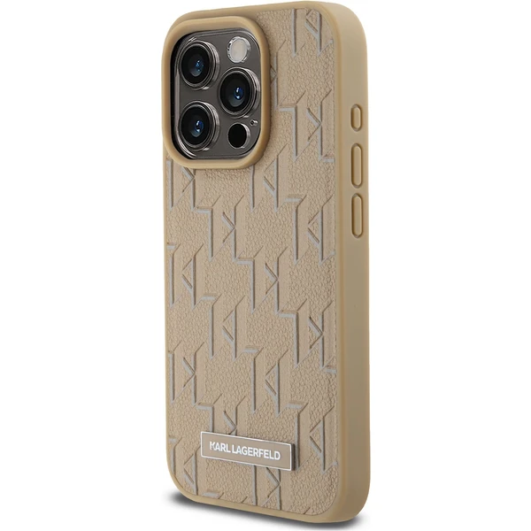 Karl Lagerfeld PU Leather Monogram Metal Logo MagSafe zadný kryt iPhone 14 Pro Max béžový - Puzdra - Obrázok 69N5000J01