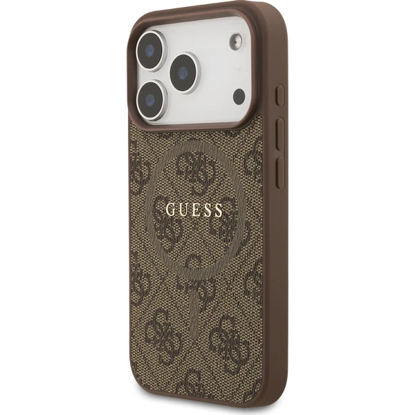Guess PU Leather 4G Colored Ring MagSafe Zadný Kryt pre iPhone 17 Pro hnedý - Puzdra - Obrázok 69c0a304375741cb9b3dd11305af05d3