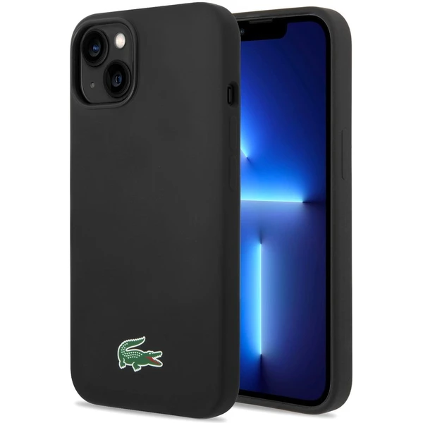 Lacoste Liquid Silicone Microfiber Croc Logo MagSafe kryt iPhone 13/14/15 čierny - Puzdra - Hlavný obrázok
