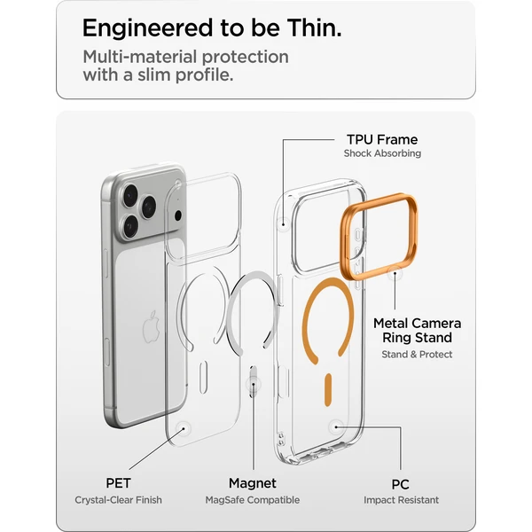 Spigen Ultra Hybrid Optik S MagSafe kryt iPhone 18 Pro Max/17 Pro Max priehľadný oranžový - Puzdra - Obrázok 69ff1a978c8c48d3b67f1b875c2356a5