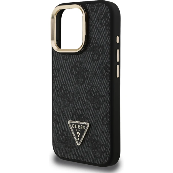 Guess PU 4G Strass Triangle Logo Stand Camera Frame MagSafe kryt iPhone 16 Pre čierny - Puzdra - Obrázok 69ffe4be944f43c5bac8c8c322b233b3