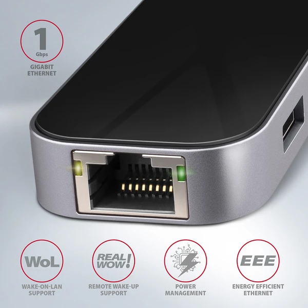 AXAGON USB hub 3x USB-A, HDMI, RJ-45 kábel USB-C - Dokovacie stanice - Obrázok 6B13G00101