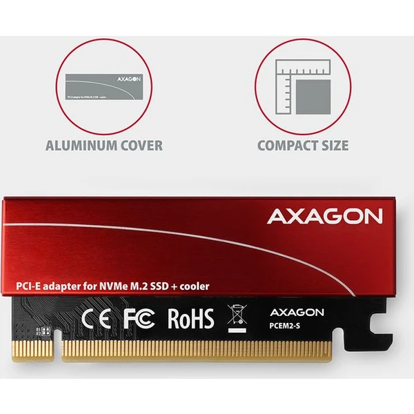 AXAGON PCEM2S PCIe x16 M.2 NVMe Mkey slot adaptér + pasívny chladič - Radiče - Obrázok 6D7HF00101