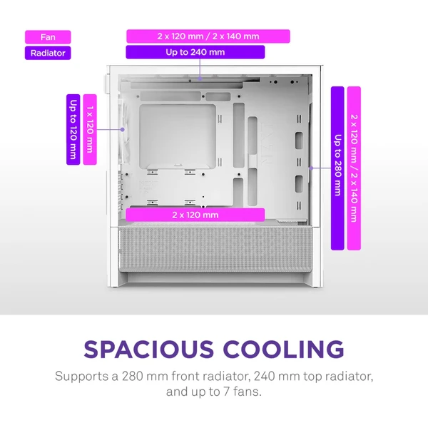NZXT H3 Flow biela - Počítačové skrine - Obrázok 6D7K000K01
