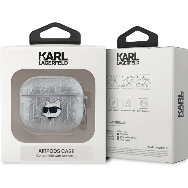 Karl Lagerfeld PU Embossed Choupette Head puzdro AirPods 3 strieborné - Puzdra - Obrázok 6DT6000L01