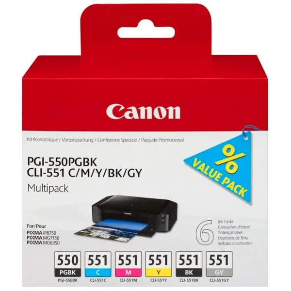Canon Cartridge PGI-550/CLI-551 PGBK/C/M/Y/BK/GY Multi Pack - Tonery - Hlavný obrázok