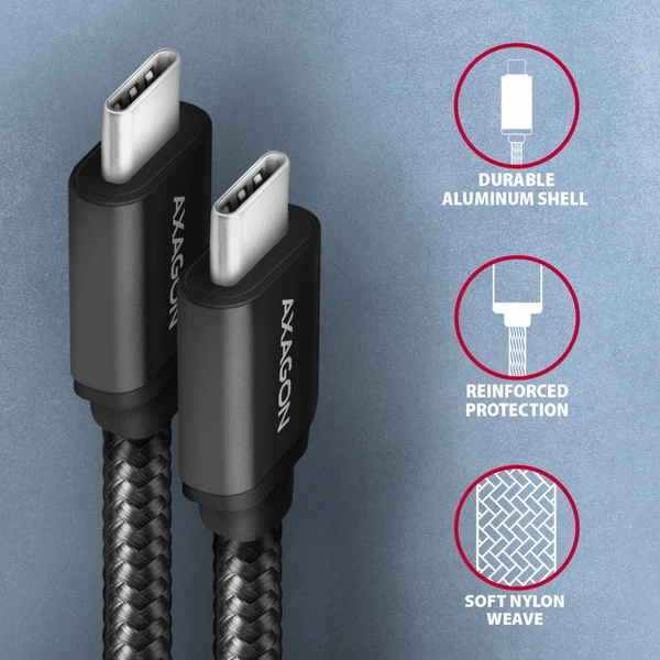 AXAGON USB-C/USB-C napájací kábel 60W 1m čierny - Káble a redukcie - Obrázok 6ED0700301