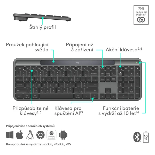 Logitech K980 Signature Slim Solar+ bezdrôtová klávesnica čierna US - Klávesnice - Obrázok 6IRI000K01
