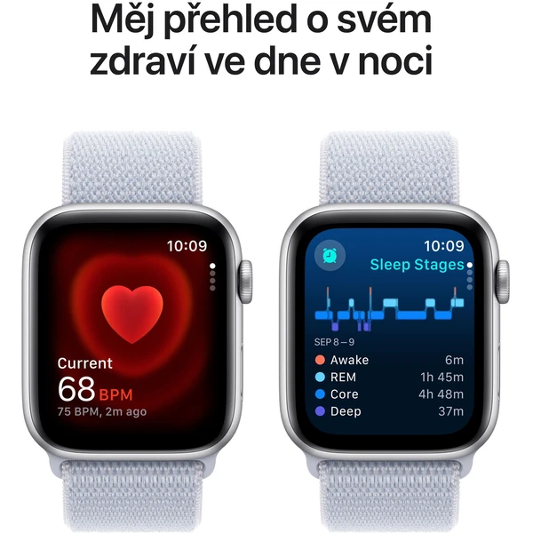 Apple Watch SE (2024) Cellular 44mm Strieborný hliník s oblačne modrým prevliekacím remienkom - Inteligentné hodinky - Obrázok 6JQ7000K01