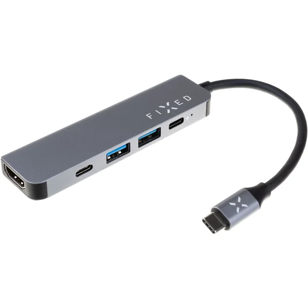 FIXED USB-C HUB Mini 5-portový pre notebooky a tablety sivý - USB huby - Hlavný obrázok