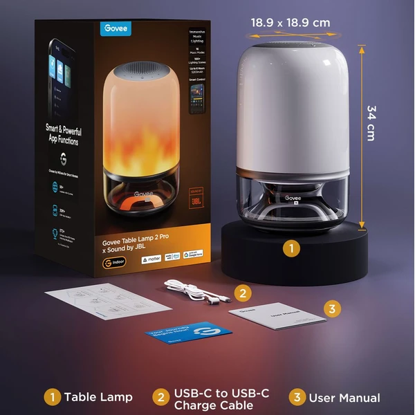 Govee Table Lamp 2 RGBW Akumulátorová lampa s reproduktorom - zvuk od JBL - Chytré lampičky - Obrázok 6V3L000K01