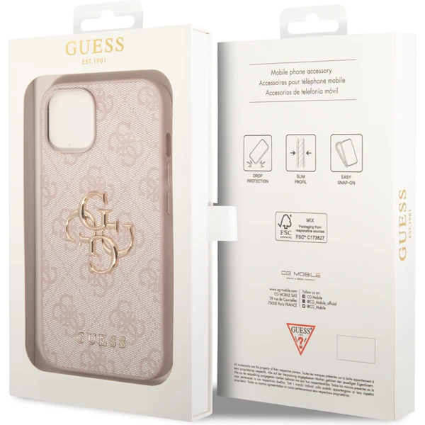 Guess PU 4G Metal Logo kryt iPhone 15 ružový - Puzdra - Obrázok 6YK8000601