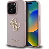 Guess PU Grained 4G Metal Logo kryt iPhone 15 Pre ružový - Puzdra