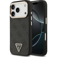 Guess PU Leather 4G Strass Triangle Logo Gold Frame MagSafe kryt iPhone 18 Pro čierny - Puzdra