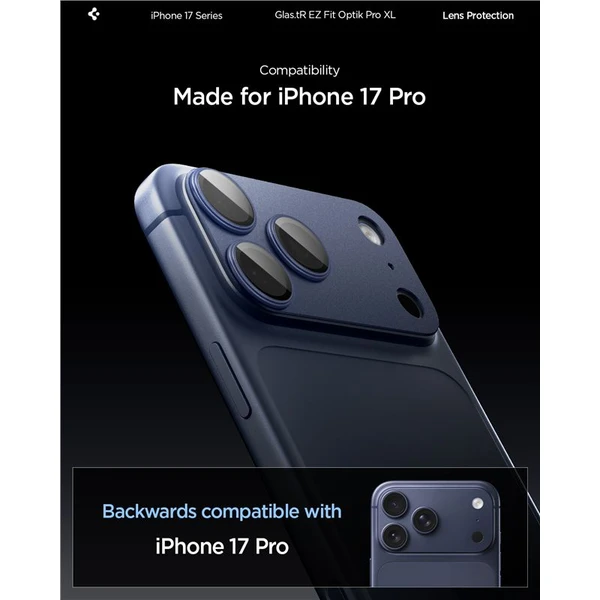 Spigen Glass TR EZ Fit Optik Pro XL sklo na fotoaparát iPhone 17 Pro tmavo modré - Ochranné fólie a sklo - Obrázok 6ad33dfbb28846f7ba872c33ba873a54