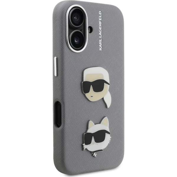 Karl Lagerfeld Grained PU K&CH Heads kryt iPhone 16 sivý - Puzdra - Obrázok 6b09e7f6381445e9a3c11f1eee4e9249