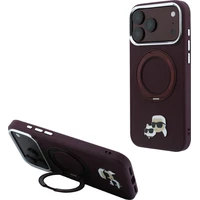 Karl Lagerfeld PU Grained K&CH Heads Ring Stand Magsafe kryt iPhone 18 Pro vínový - Puzdra