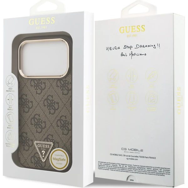 Guess PU Leather 4G Strass Triangle Logo Gold Frame MagSafe Zadný kryt pre iPhone 18 Pro Brown - Puzdra - Obrázok 6b54fb730bfe4e7f88881984a3262d3f
