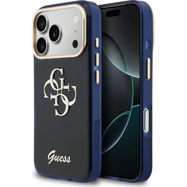 Guess IML 4G Script Metal Logo kryt iPhone 17 Pro modrý - Puzdra - Hlavný obrázok