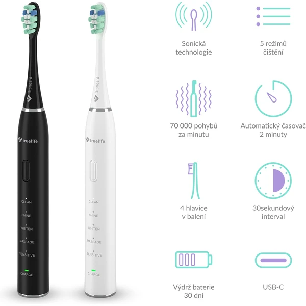 TrueLife SonicBrush Clean30 Duo sonická kefka biela/čierna - Zubné kefky - Obrázok 6cbb2397be024b2db6cf2893459674d0