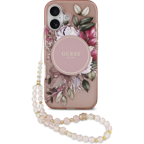 E-shop Guess IML Flowers Strap MagSafe kryt iPhone 17 ružový